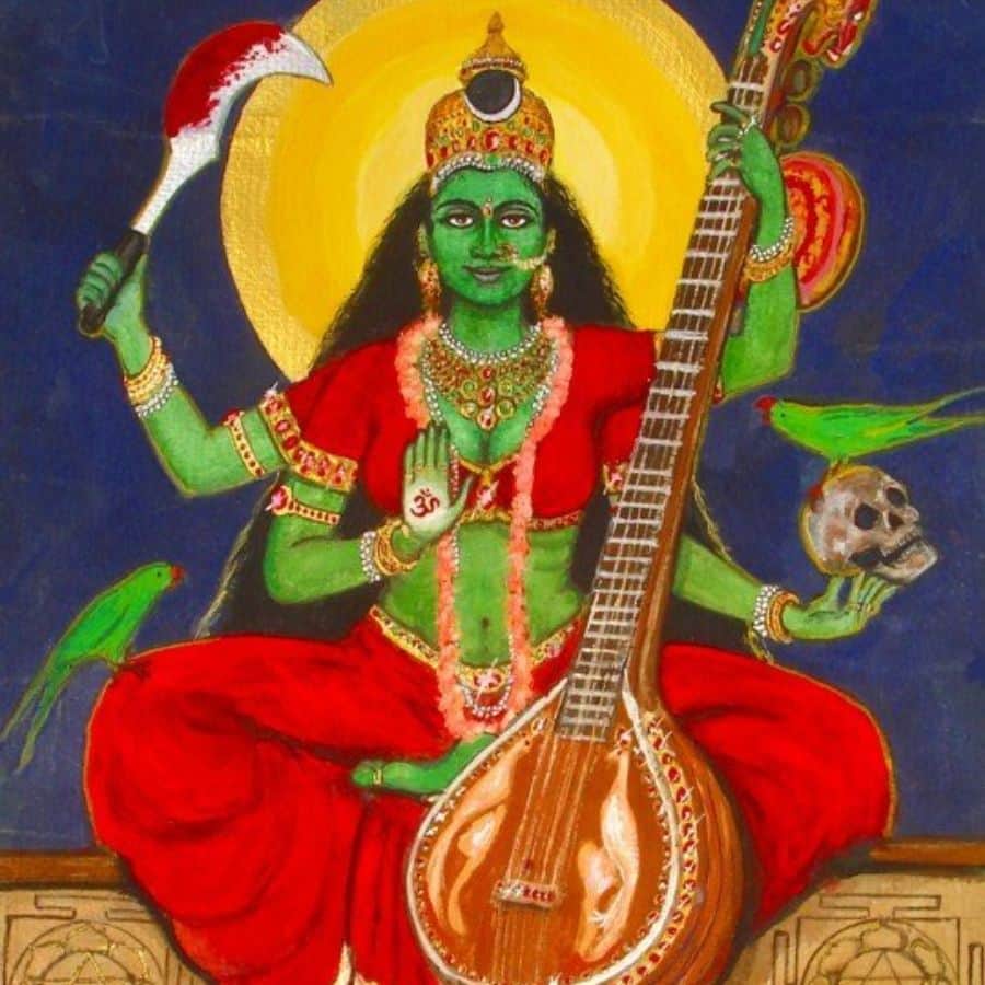 মাতঙ্গী: দশমহাবিদ্যার নবম রূপ হল মাতঙ্গী। শিব হলেন মাতঙ্গ আর তাঁর শক্তি মাতঙ্গী। আবার ব্রহ্মযামল তন্ত্র অনুসারে মাতঙ্গ মুনির কন্যা হলেন দেবী মাতঙ্গী। মাতঙ্গ মুনির আশ্রমে দেবতাদের আরাধনায় মাতঙ্গ মুনির স্ত্রীর শরীর থেকে বার হয়ে শুম্ভ ও নিশুম্ভকে বধ করেন মাতঙ্গী। দেবী শ্যামবর্ণা, ত্রিনয়না, চতর্ভুজা ও রত্ন সিংহাসনে উপবিষ্টা। চার হাতে থাকে পাশ, অঙ্কুশ, খেটক ও খড়গ। ভক্তদের অভিষ্ট ফলদায়িনী দেবী হিসেবে পরিচিত মাতঙ্গী।