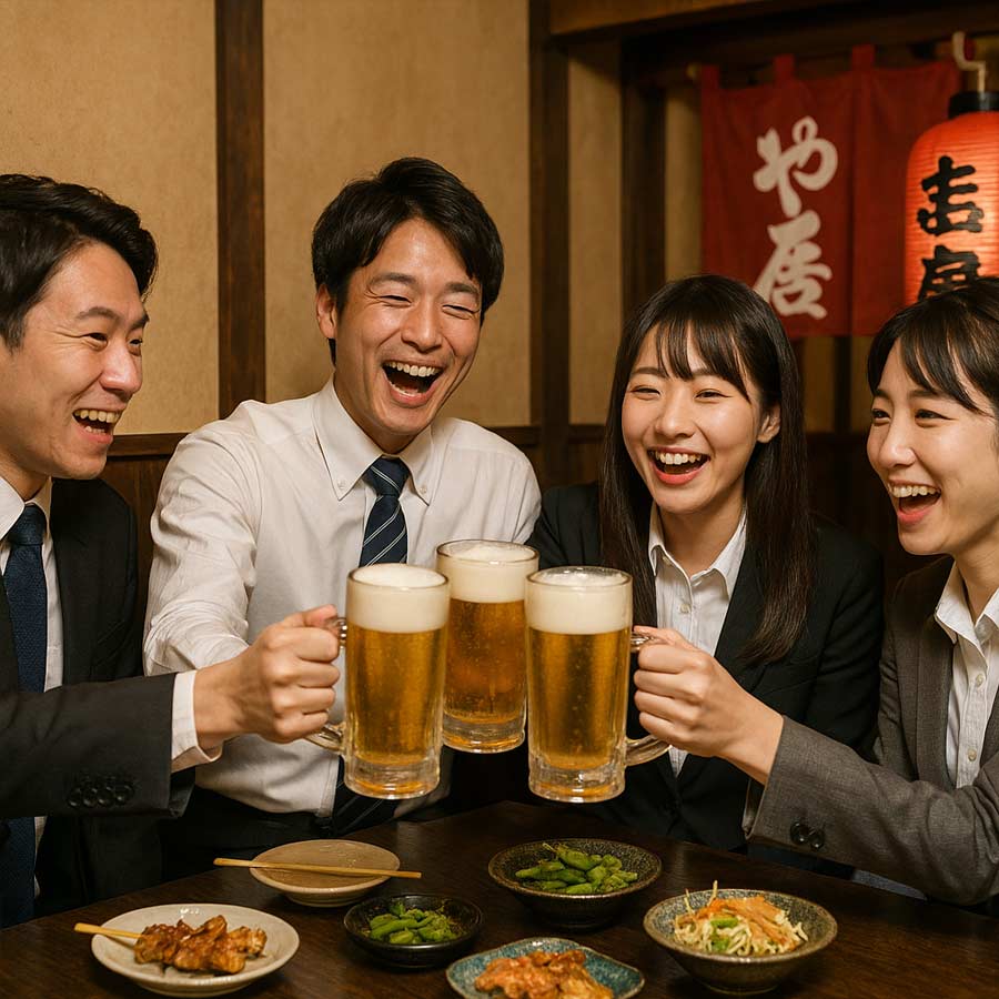 সংস্থায় যোগ দেওয়া নতুন কর্মী অথবা সংস্থা থেকে যে পুরনো সহকর্মী বিদায় জানাবেন তাঁকে শুভেচ্ছা জানানোর জন্য মদের গ্লাস উঁচু করে ধরেন অন্য সহকর্মীরা। কিন্তু সে ক্ষেত্রেও পালন করতে হয় বিশেষ নিয়ম। উক্ত ব্যক্তির যা উচ্চতা, তার চেয়ে অনেকটাই নীচে গ্লাস ধরে শুভেচ্ছা জানাতে হয়।