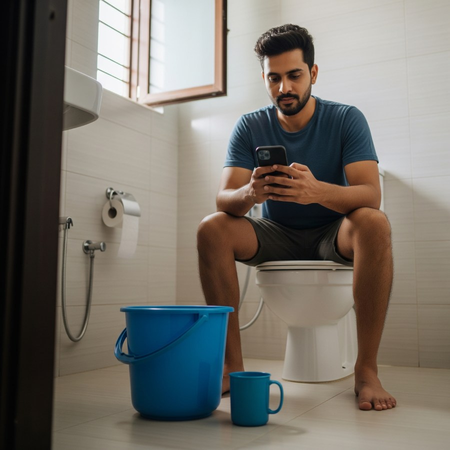 Men use bathrooms as refuge from household works and partners dgtl