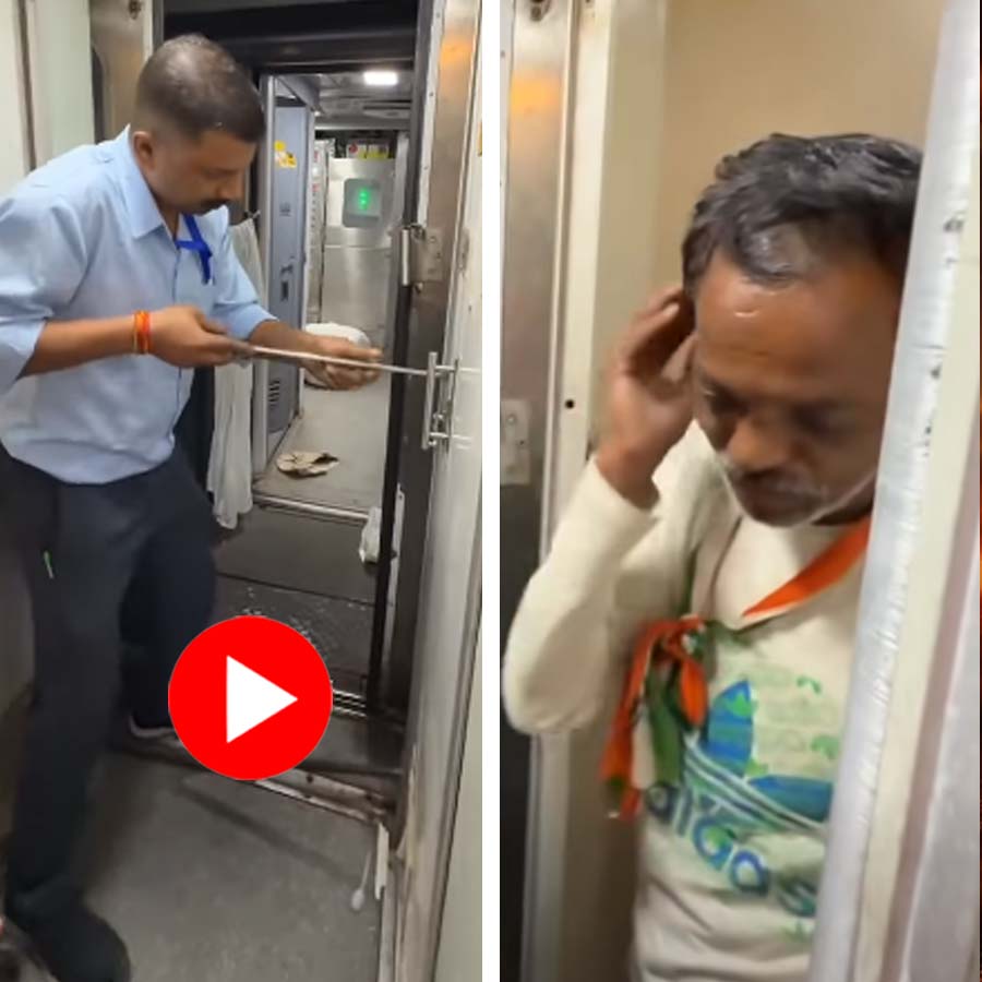 Video shows passengers and railways staff shocked after breaking door of train washroom locked for six hours