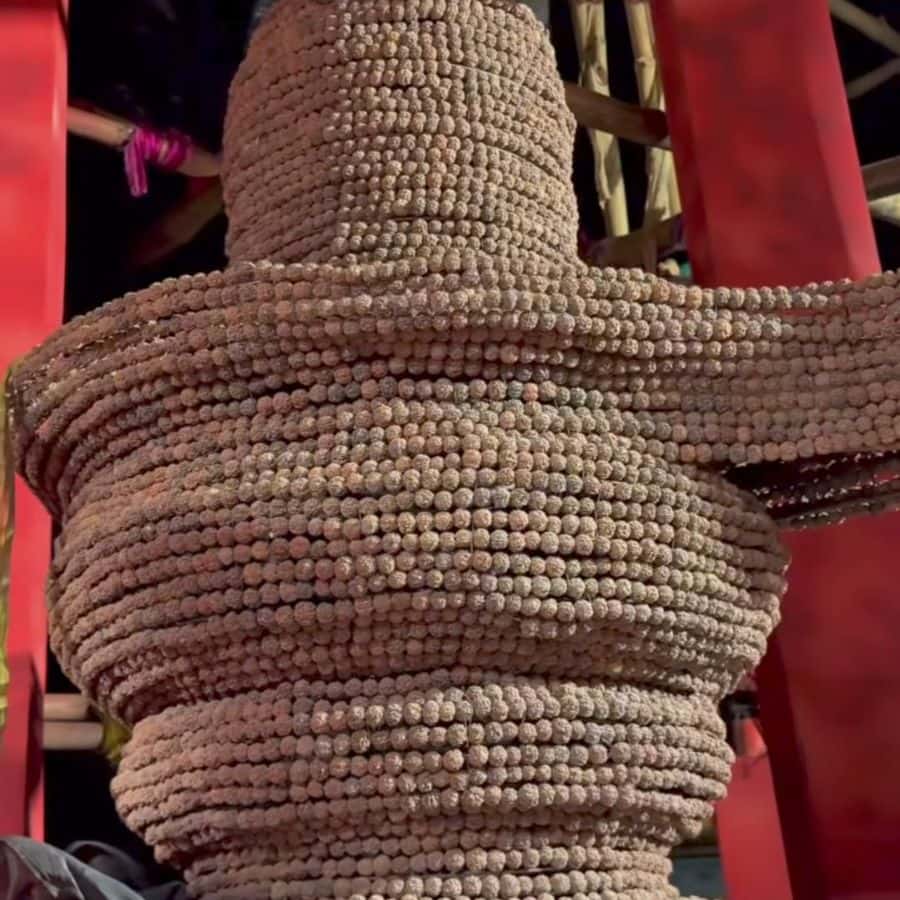 প্রায় ২০০ শিল্পী গত কয়েক মাস দিনরাত এক করে কাজ করছেন। বাঁকুড়া, পুরুলিয়া, বীরভূম, মেদিনীপুরের কারিগরদের হাতে গড়ে উঠছে এই বিশাল রুদ্রাক্ষের স্থাপত্য।