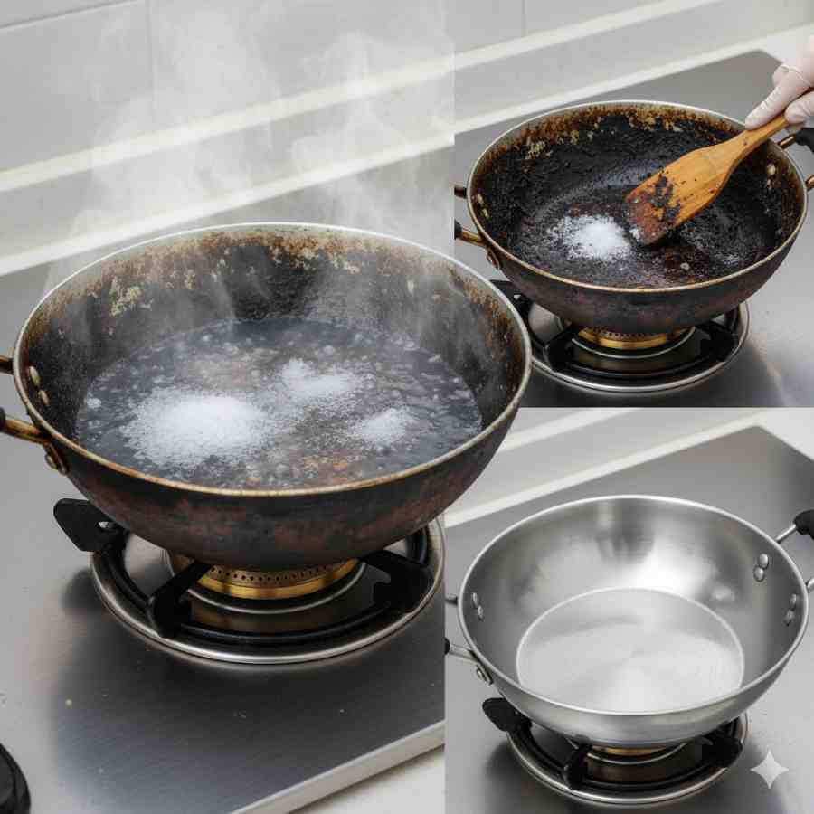 কডা থেকে কালো পোড়া দাগ তুলবেন কী ভাবে?