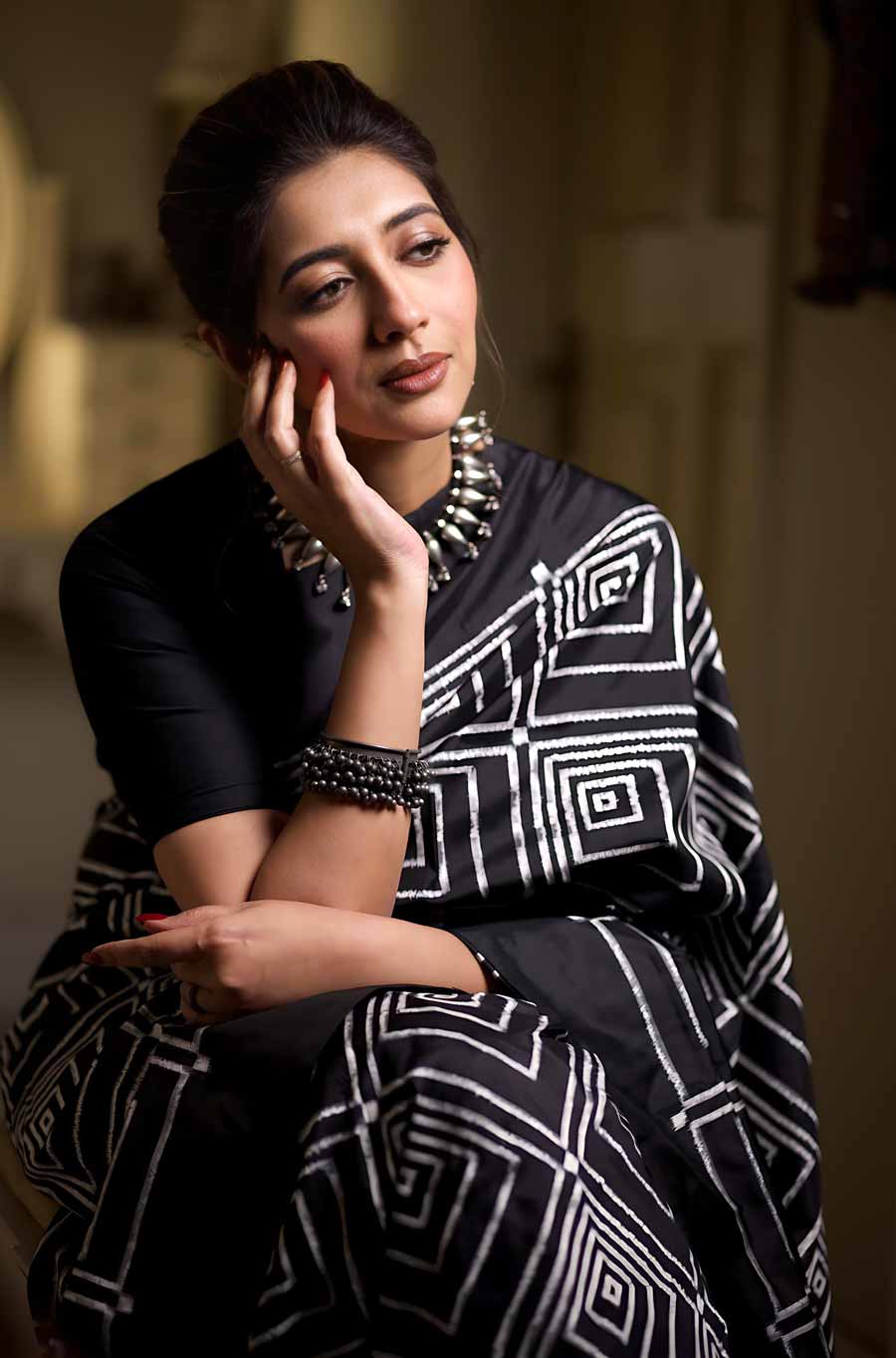 Sreenanda Shankar decked up for Durga Puja in clothes from CIMA gallery’s Art in Life exhibition