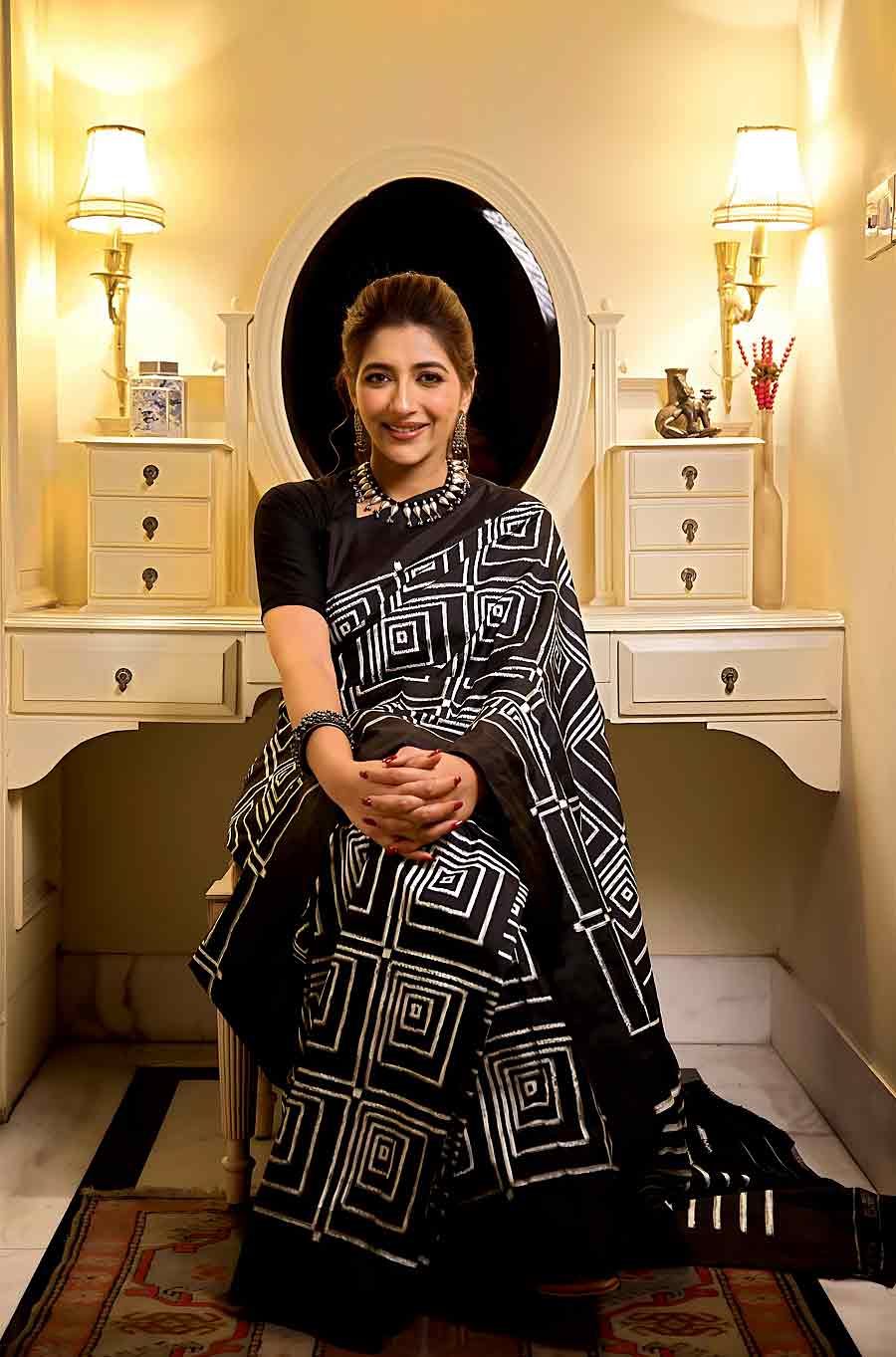 Sreenanda Shankar decked up for Durga Puja in clothes from CIMA gallery’s Art in Life exhibition