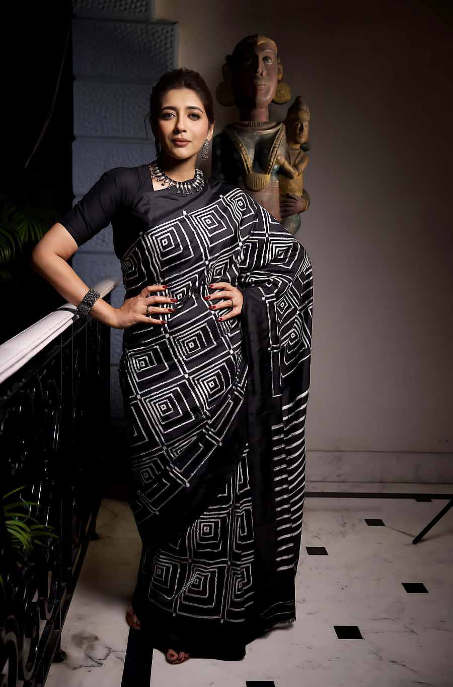 Sreenanda Shankar decked up for Durga Puja in clothes from CIMA gallery’s Art in Life exhibition