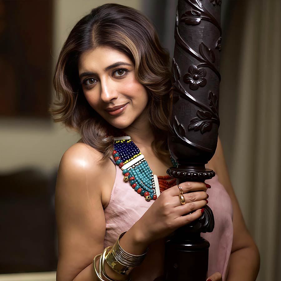 Sreenanda Shankar decked up for Durga Puja in clothes from CIMA gallery’s Art in Life exhibition