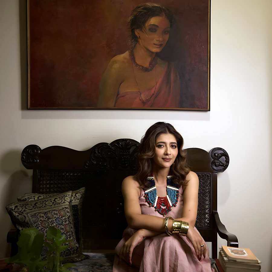 Sreenanda Shankar decked up for Durga Puja in clothes from CIMA gallery’s Art in Life exhibition