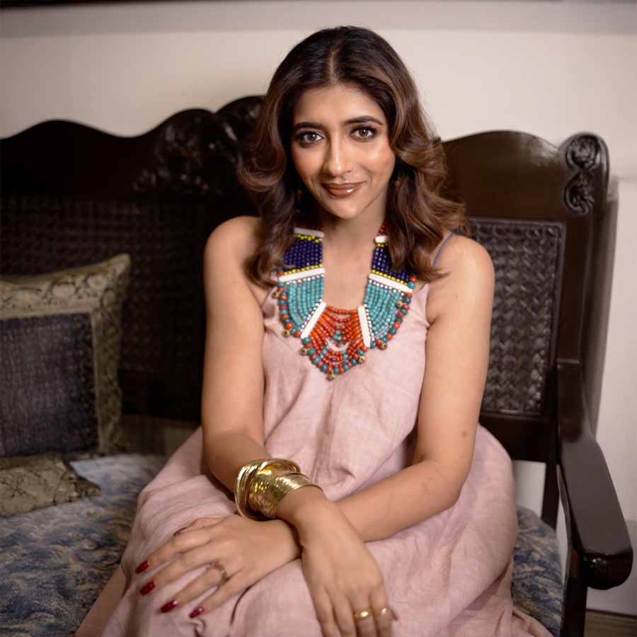 Sreenanda Shankar’s puja fashion in sarees and jewellery from Cima Gallery Art in Life Exhibition dgtl