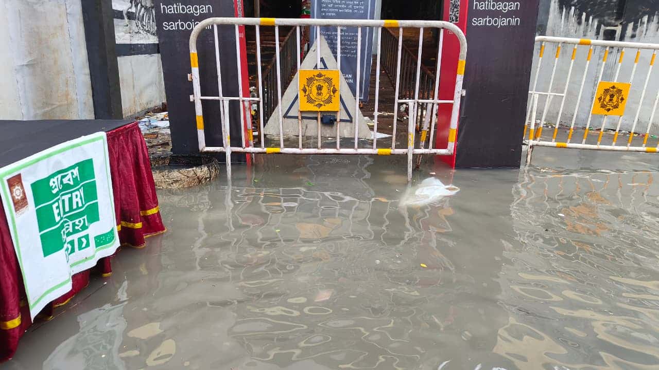  তবে এই সব কিছু ব্যতীত সকলেরই অবস্থা এই মুহূর্তে এক। প্রতিপদেই দোসর হল মেঘভাঙা বৃষ্টি। জলমগ্ন কলকাতার একাধিক পুজো মণ্ডপ। 