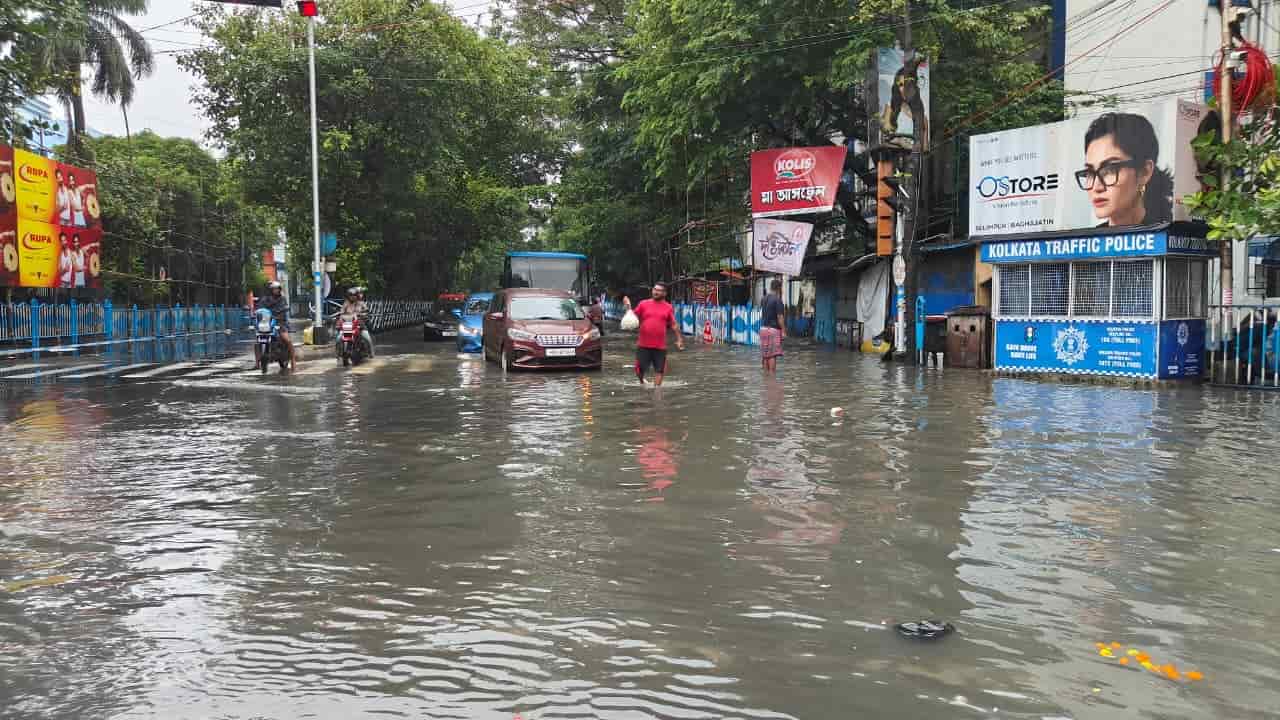 ৯৫ পল্লি অ্যাসোসিয়েশনে ঢোকার মুখেই জমে রয়েছে হাঁটুর নীচ পর্যন্ত জল। যত্রতত্র ছড়িয়ে থাকা প্লাই থেকে বোঝাই যাচ্ছে, এই মুহুর্তে শেষ মুহুর্তের প্রস্তুতিতে ব্যস্ত ছিলেন তাঁরা। 