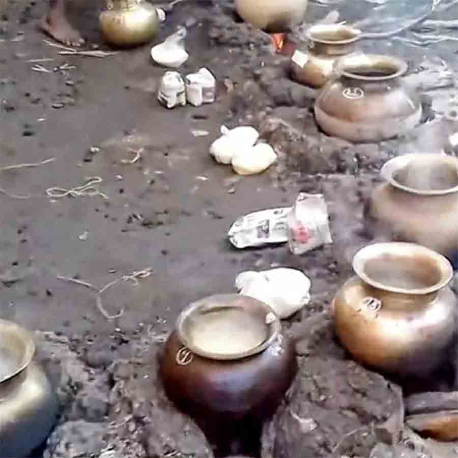 Rice bought by devotees are used in making the prasad of Durga Puja of Nabadwip