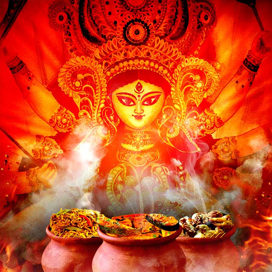 Goddess Durga is worshipped not only with vegetarian food, but fish is one of the major part of festivities