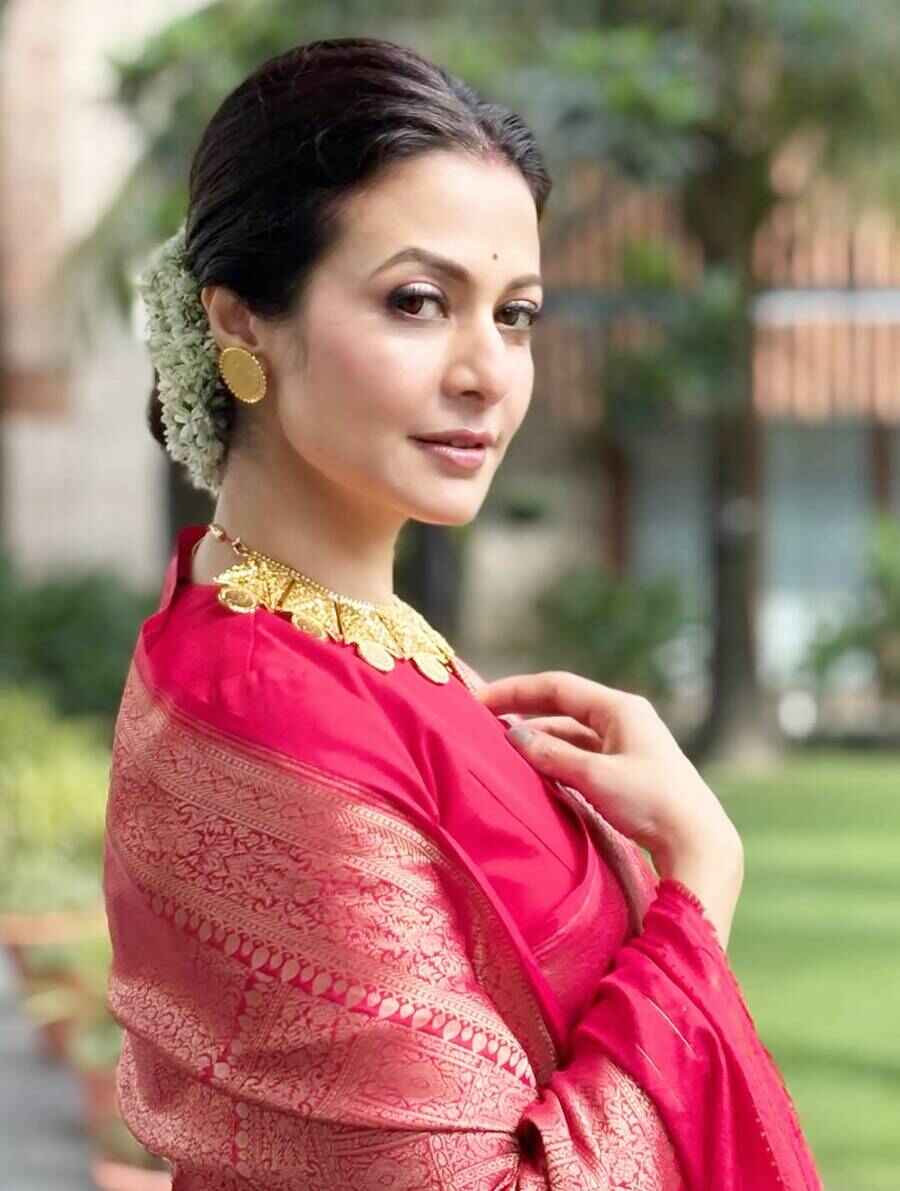 পুজোর সাজে কোয়েল মল্লিক।