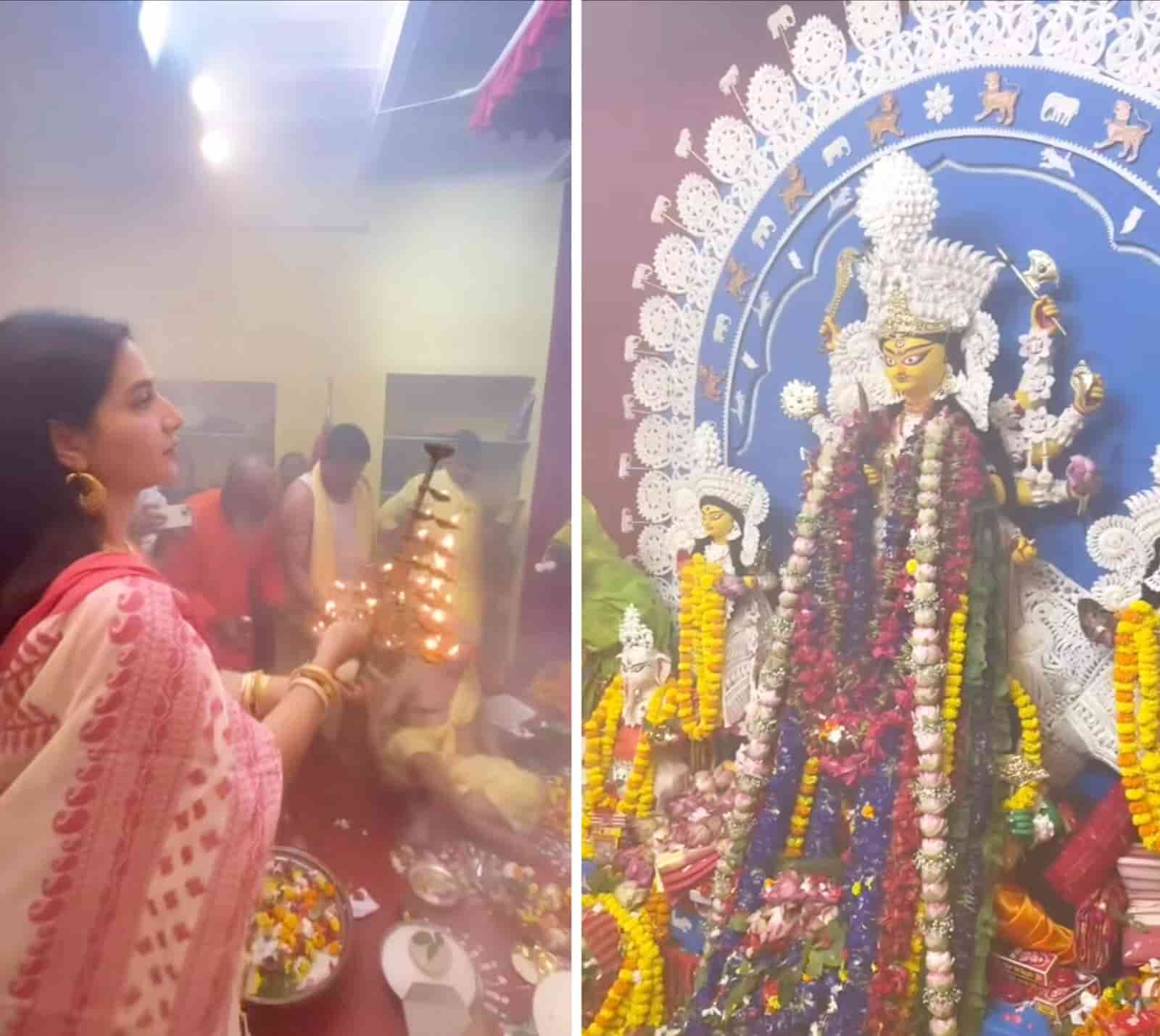 ১১। সন্ধিপুজোর আরতি সারলেন শুভশ্রী গঙ্গোপাধ্যায়।  