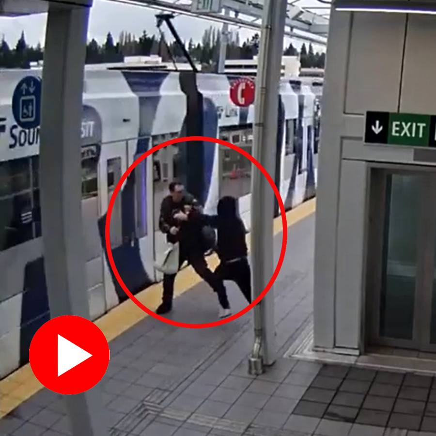 Video shows a man shoved a passenger from behind on platform while train approaches in America, arrested later