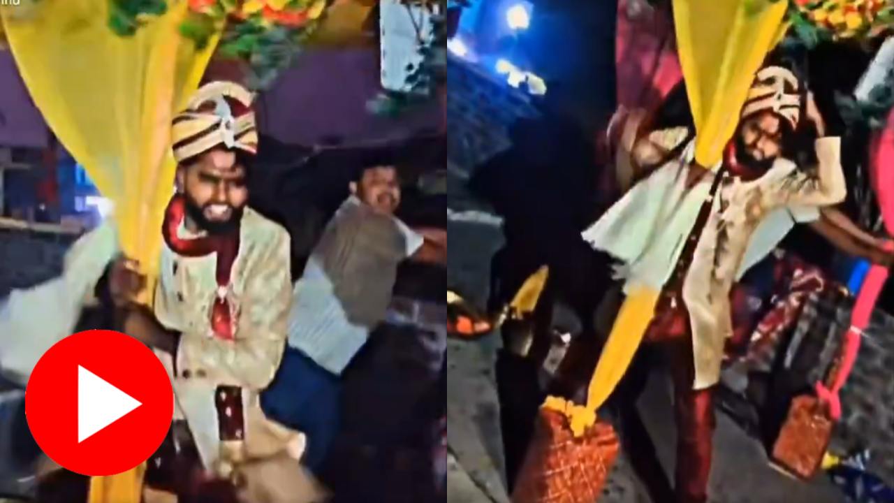 Video shows groom trying to save wedding mandap amid heavy storm