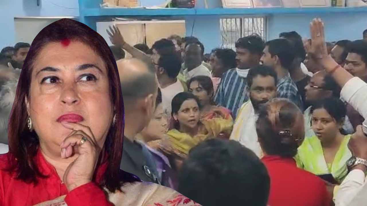 মুরারইয়ে তৃণমূলের কার্যালয়ে বচসা। (ইনসেটে) শতাব্দী রায়।