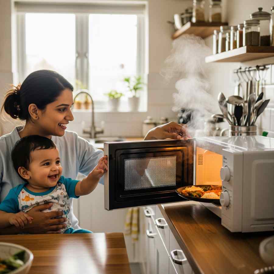 Is it safe to reheat child’s food in microwave oven dgtl