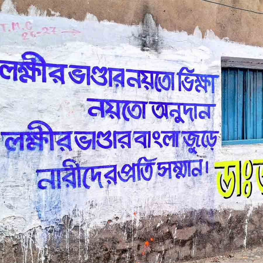 বাঁকুড়ায় তৃণমূলের দেওয়াল লেখা।