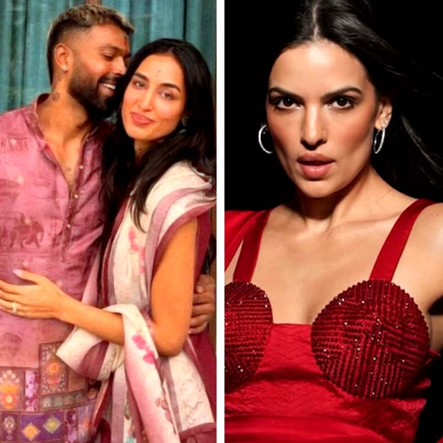 (বাঁ দিকে) মাহিকার সঙ্গে হার্দিক, (ডান দিকে) নাতাশা স্ত্যানকোভিচ।