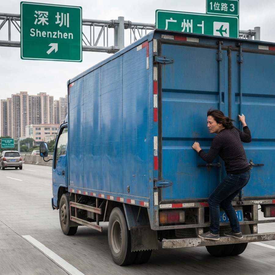 Woman from china swing to husband’s truck to follow him