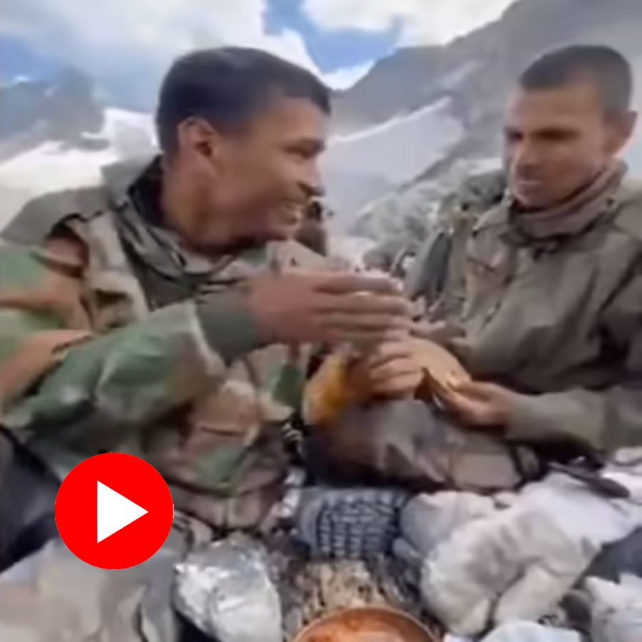 Video shows soldiers eating hard bread while doing duty in the glacier