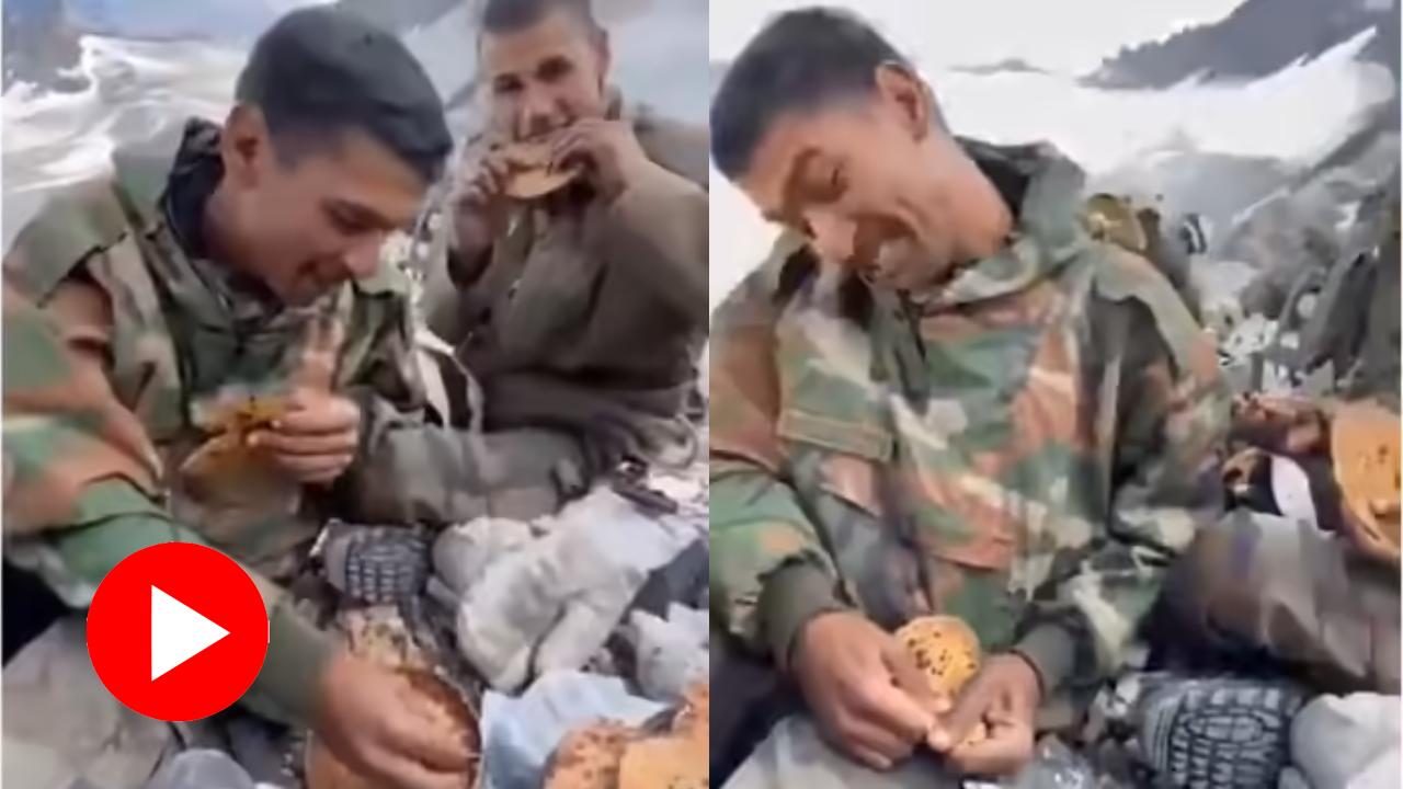Video shows soldiers eating hard bread while doing duty in the glacier