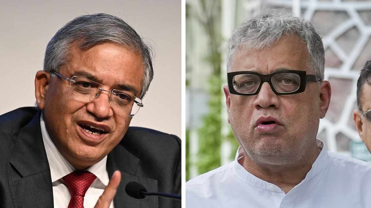 (বাঁ দিকে) জ্ঞানেশ কুমার এবং ডেরেক ও’ব্রায়েন (ডান দিকে)।