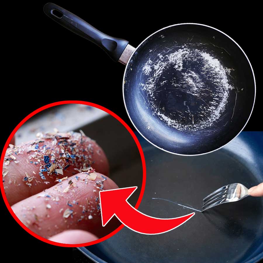 How many microplastic particles can a scratched non-stick pan release