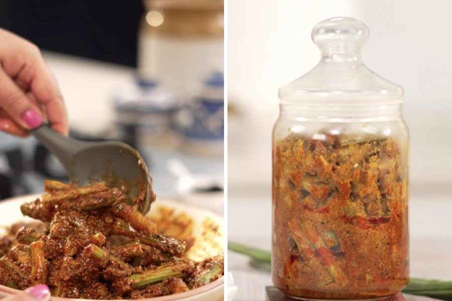 সজনেডাঁটার আচার তৈরি শেখালেন রন্ধনশিল্পী পঙ্কজ ভাদোরিয়া।