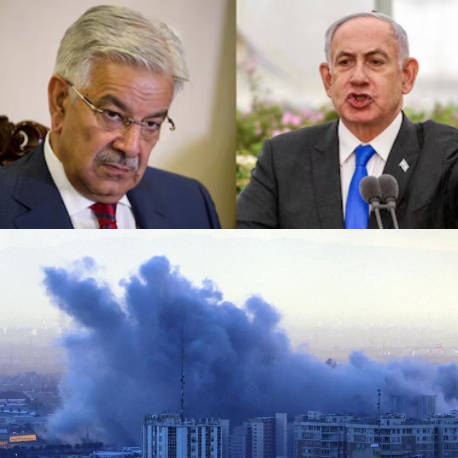 (বাঁ দিকে) পাকিস্তানের প্রতিরক্ষামন্ত্রী খোয়াজা আসিফ এবং ইজ়রায়েলের প্রধানমন্ত্রী বেঞ্জামিন নেতানিয়াহু (ডান দিকে)।