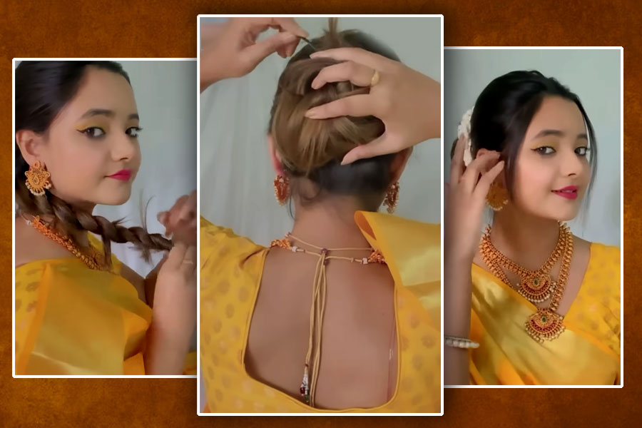 লম্বা, মাঝারি দৈর্ঘ্য— দুই ধরনের চুলেই খুব সহজে এই ভাবে কেশসজ্জা করা যায়।