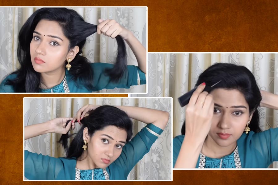 চুল সোজা মসৃণ হোক বা ঈষৎ ঢেউখেলানো গরমের দিনে শাড়ির সঙ্গে বেশ মানাবে এমন সাজ।