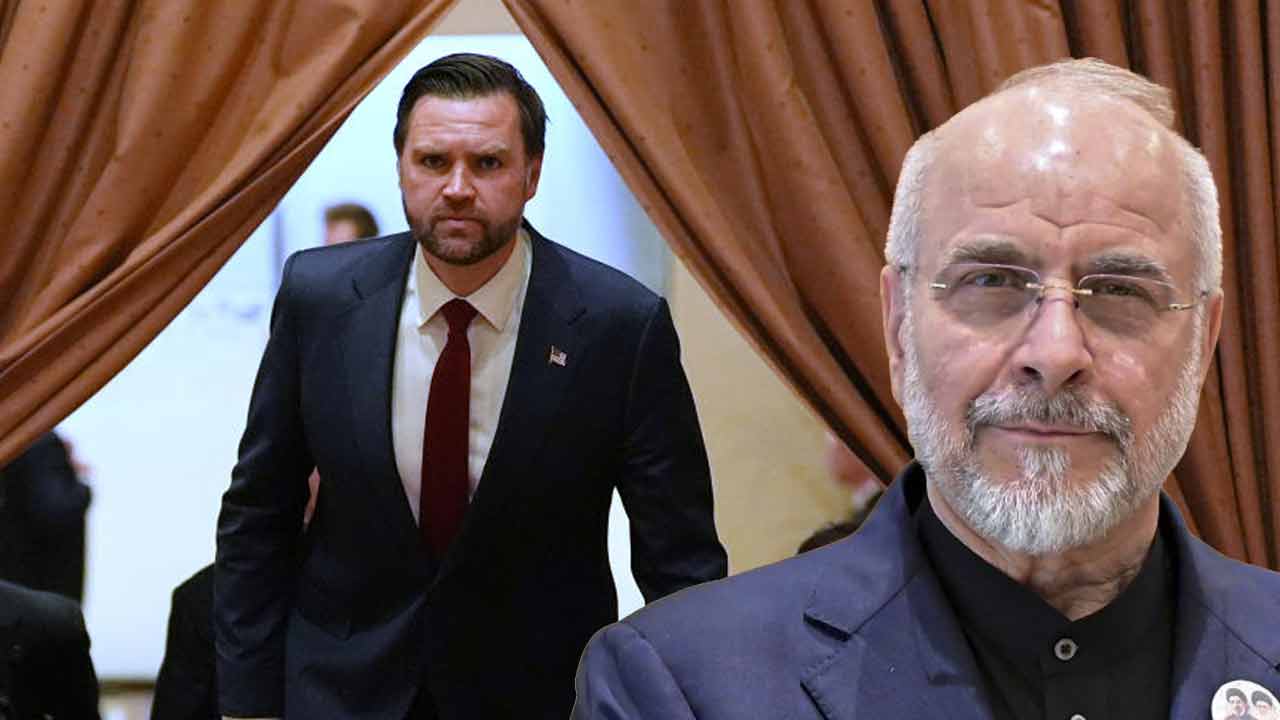 (বাঁ দিকে) মার্কিন ভাইস প্রেসিডেন্ট জেডি ভান্স এবং ইরানের পার্লামেন্টের স্পিকার মোহাম্মদ বাঘের গালিবাফ (ডান দিকে)।