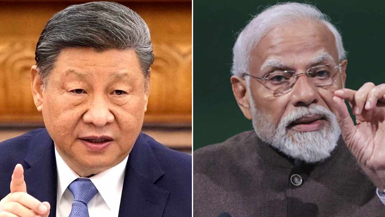(বাঁ দিকে) চিনা প্রেসিডেন্ট শি জিনপিং এবং ভারতের প্রধানমন্ত্রী নরেন্দ্র মোদী (ডান দিকে)।