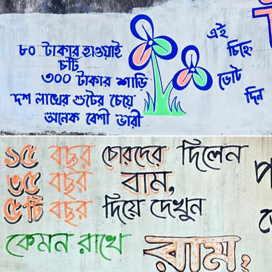 ভোটের দেওয়াল লিখনে যুযুধান দুই পক্ষের লড়াই সিউড়িতে।