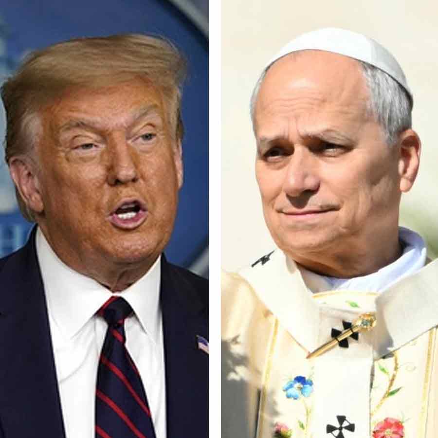 (বাঁ দিকে) আমেরিকার প্রেসিডেন্ট ডোনাল্ড ট্রাম্প এবং পোপ লিও (ডান দিকে)।
