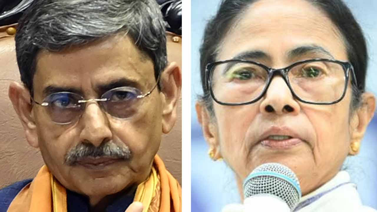 (বাঁ দিকে) রাজ্যপাল আরএন রবি এবং মুখ্যমন্ত্রী মমতা বন্দ্যোপাধ্যায় (ডান দিকে)।