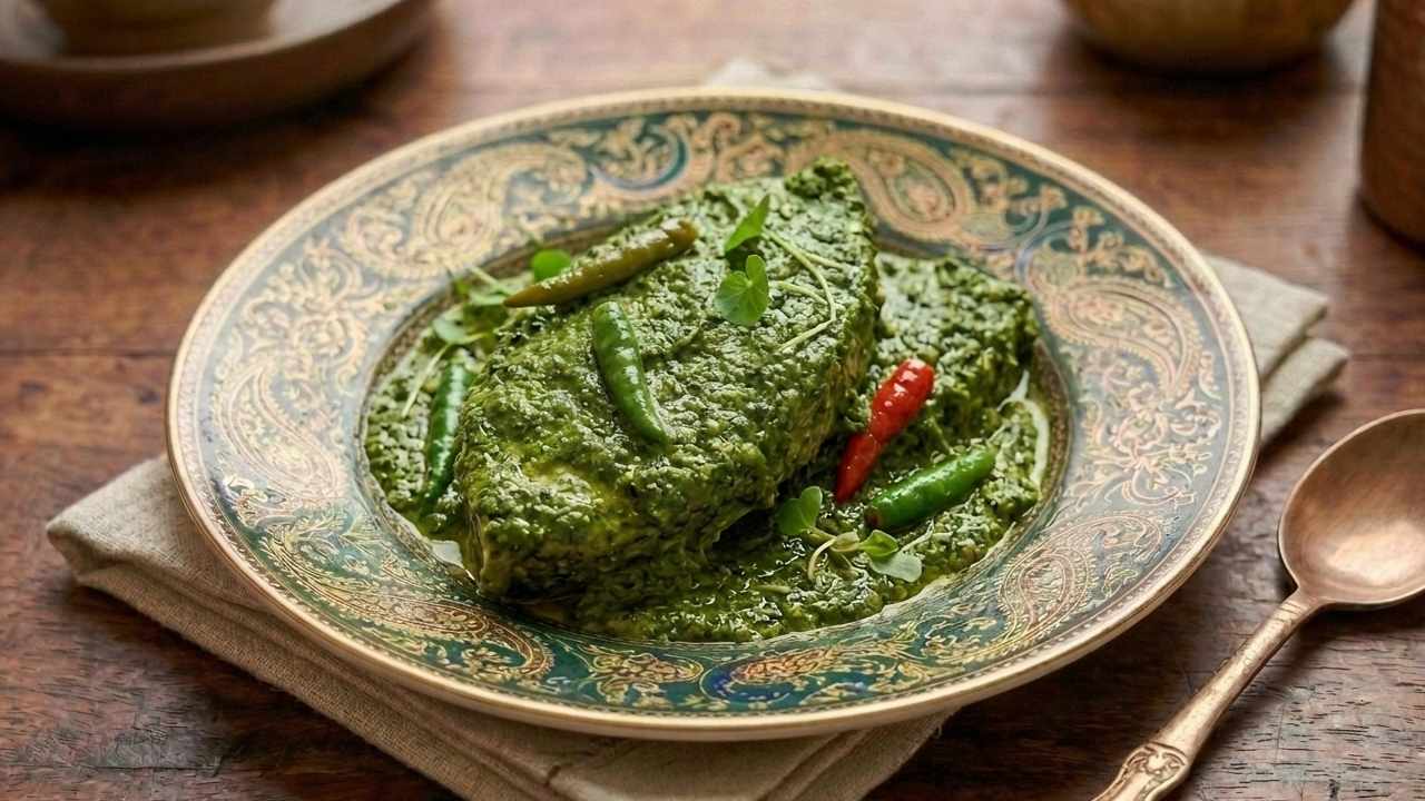 থানকুনি পাতা দিয়ে বানানো সর্ষেবাটা মাছ।