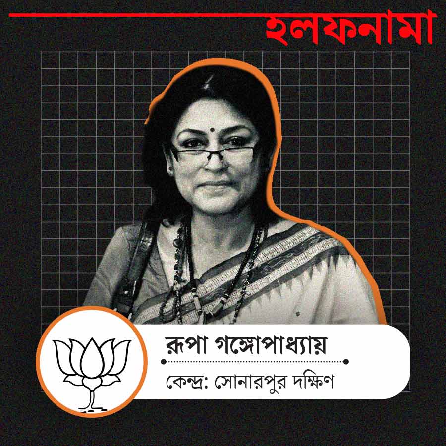 সোনারপুর দক্ষিণের বিজেপি প্রার্থী রূপা গঙ্গোপাধ্যায়।