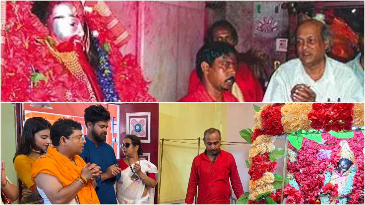 (উপরে) ২০০৬ সালে তারাপীঠ মন্দিরে সিপিএম নেতা সুভাষ চক্রবর্তী। বাটানগরের কালীমন্দিরে পয়লা বৈশাখের সকালে পুজো দিচ্ছেন সস্ত্রীক সায়ন বন্দ্যোপাধ্যায় (নীচে)।