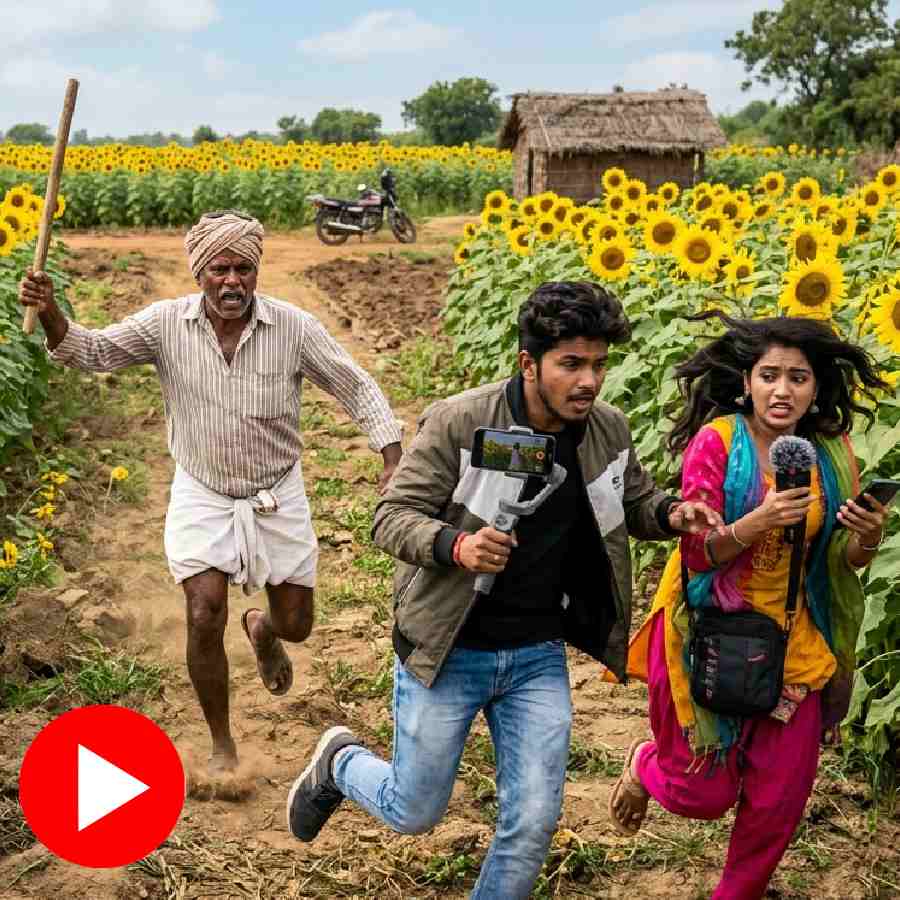 Video shows farmer chasing away reel makers from his sunflower field