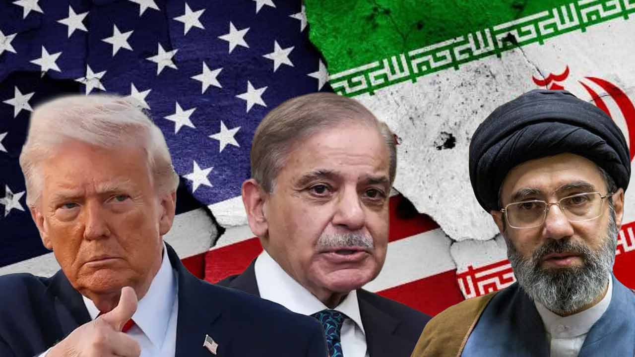 (বাঁ দিক থেকে) আমেরিকার প্রেসিডেন্ট ডোনাল্ড ট্রাম্প, পাকিস্তানের প্রধানমন্ত্রী শাহবাজ় শরিফ এবং ইরানের সর্বোচ্চ নেতা মোজতবা খামেনেই।