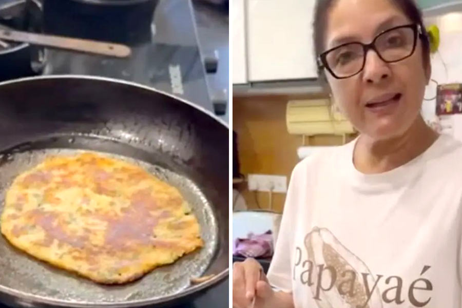 নীনা নাতনির জন্য বানালেন গুজরাতি খান্ডভো, তাঁর নিজস্ব রন্ধনশৈলীতে।