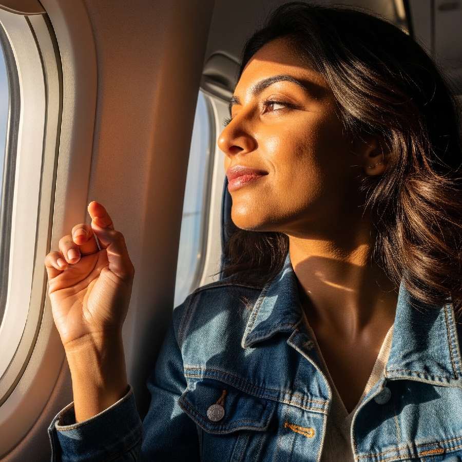 বিমানের জানলা দিয়ে আসা রোদ দ্বিগুণ ক্ষতি করতে পারে ত্বকের। কোন সুরক্ষা বলয়ে মুড়বেন নিজেকে?