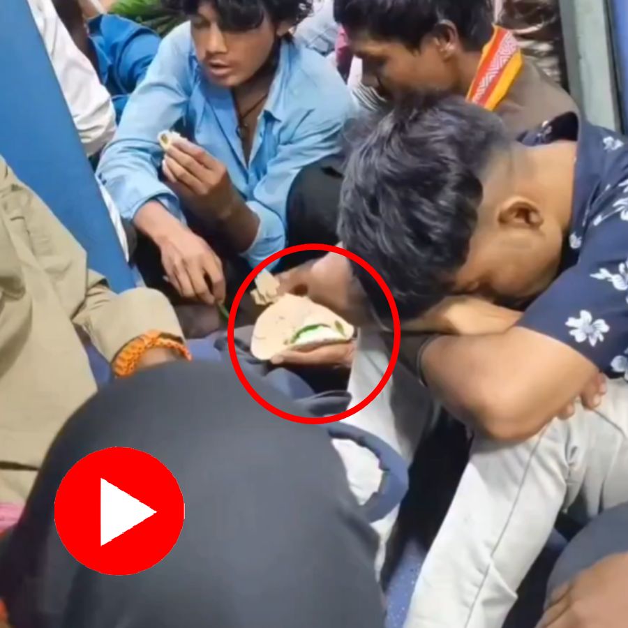 Video shows group of people sitting on a train floor eat only bread, salt and chilli