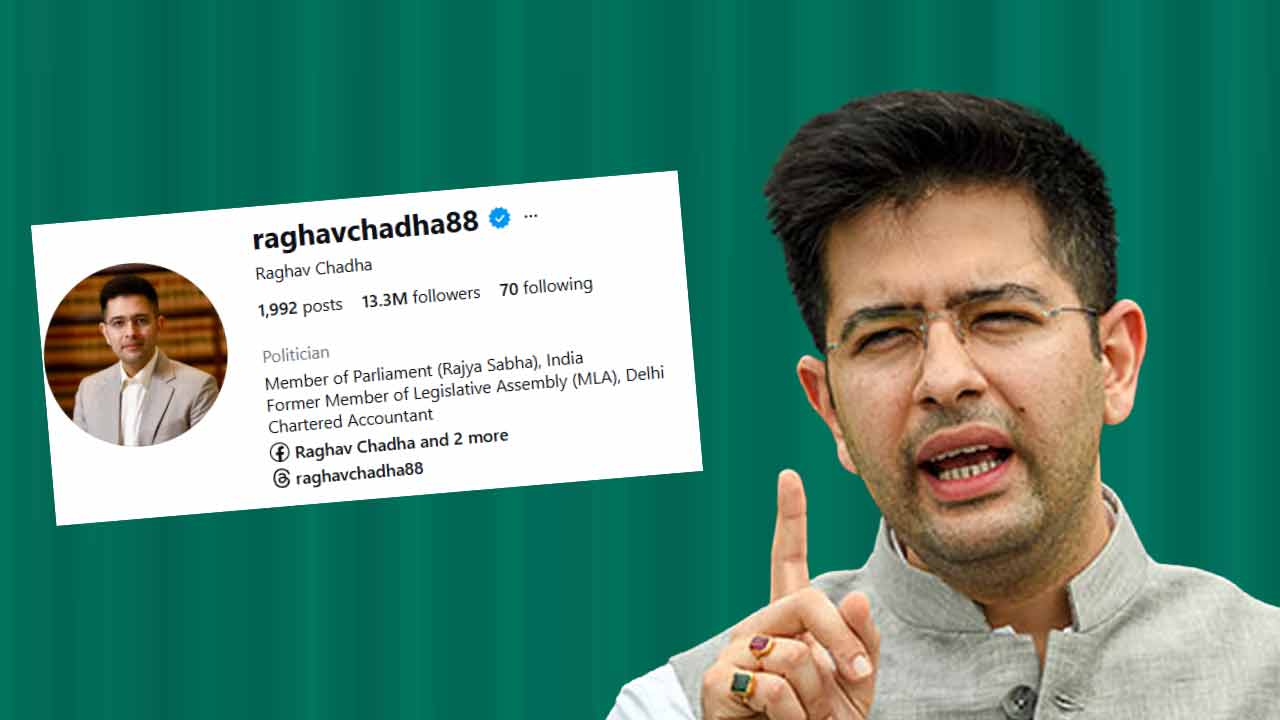 রাঘব চড্ঢার সমাজমাধ্যম পাতার ফলোয়ার সংখ্যা (ইনসেটে)।