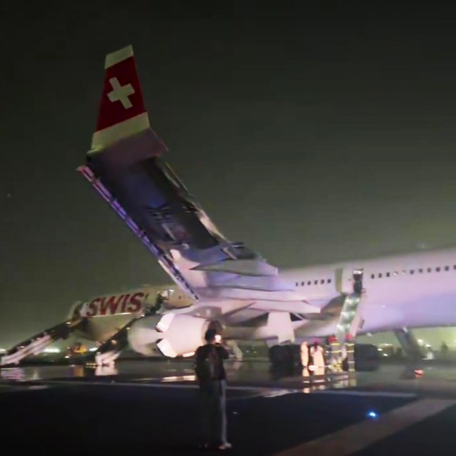 Engine of Swiss plane catches fire at Delhi airport just before take off dgtl
