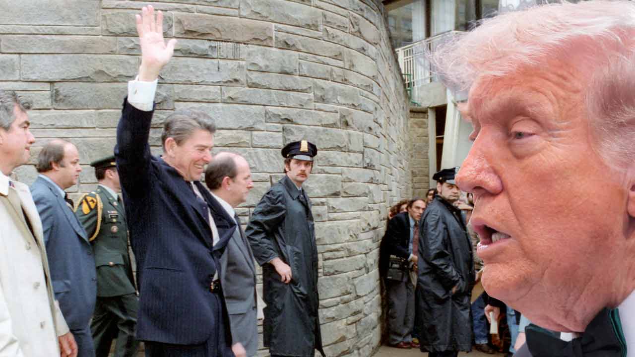 (বাঁ দিকে) রোনাল্ড রেগন এবং ডোনাল্ড ট্রাম্প (ডান দিকে)।