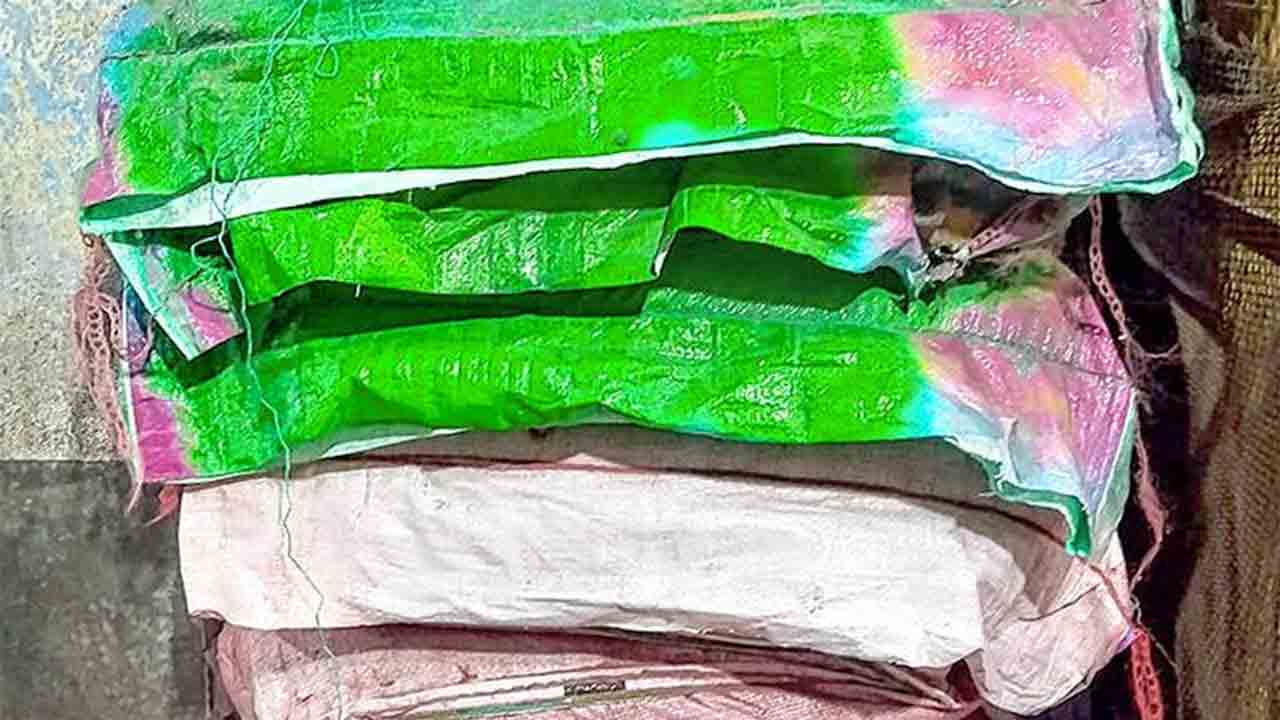 মজুত করা হয়েছে আবিরের বস্তা। বুধবার সাঁইথিয়ার একটি দোকানে।